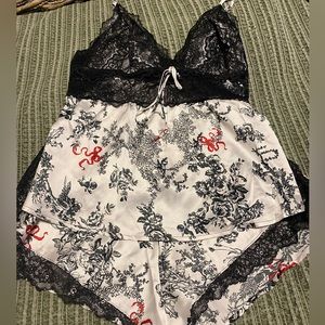 White and Black Nighty with top and shorts